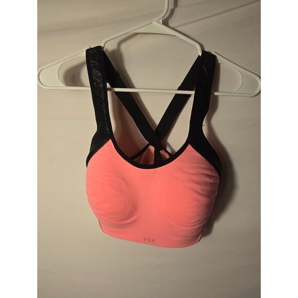 Victorias Secret VS Sports Pink Black Bra Molded Cups Size 34D Firm Support - Picture 1 of 2